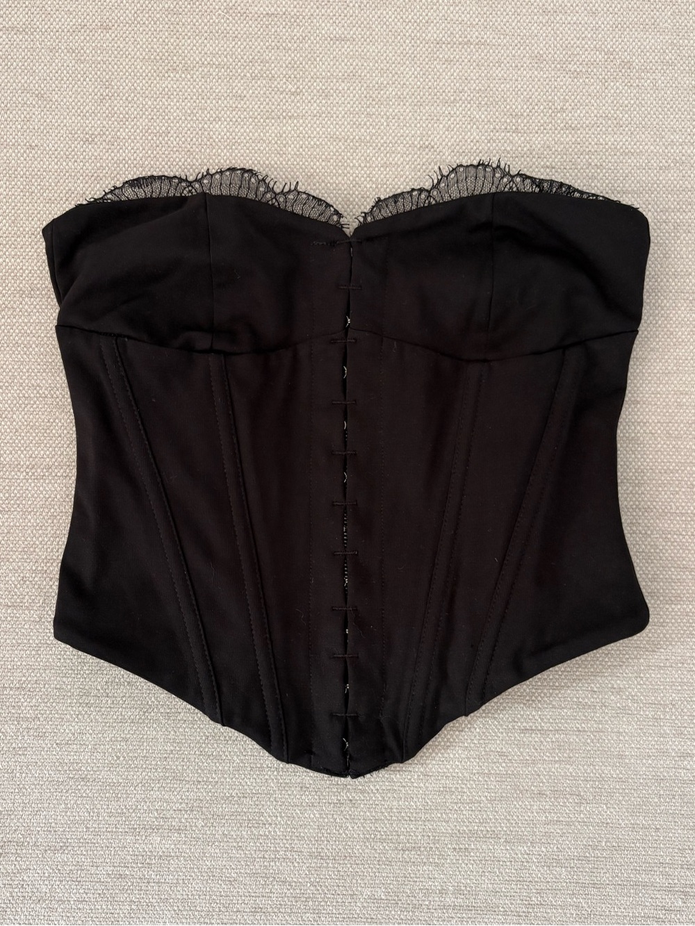 White Fox Women's Corset Top Size XS Y2K Bustier Fitted Black Lace Trim NWOT
